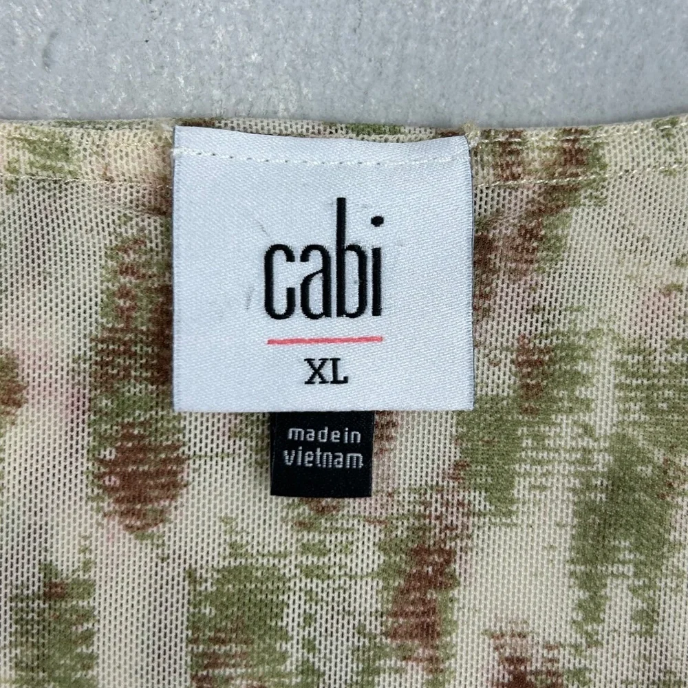 Cabi size XL Dapple top long sleeve ruched ruffle v-neck stretch mesh beige 4532 - Picture 12 of 14